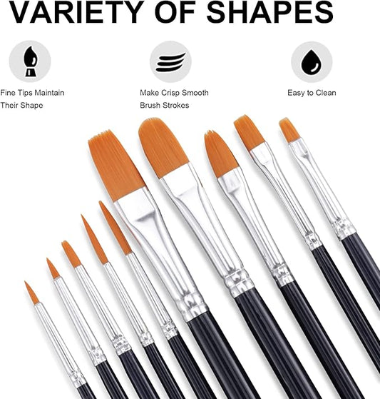 GOTIDEAL Paint Brushes, 20 Pcs Acrylic Painting Brush Set for Oil and Gouache， Small Nylon Hair Brush for Body, Face, Nail Art, Rock Painting, Perfect for Kids & Adult