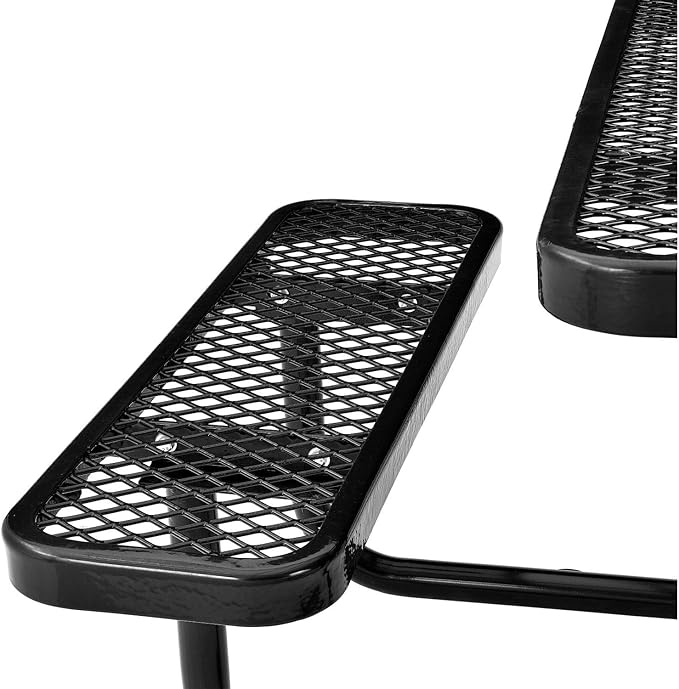 Global Industrial 46" Square Picnic Table, Expanded Metal, Black Thermoplastic Coating, Attached Benches, 1-1/2” Umbrella Pole Hole, Outdoor-Rated, 1000 lb Capacity