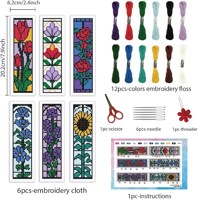 INFUNLY 6 Set Rose Window Cross Stitch Bookmark Kits - Image 2