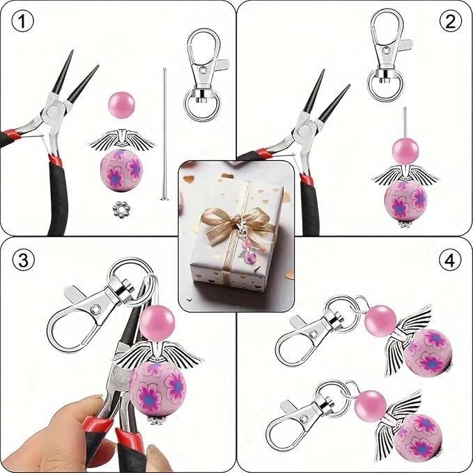 180Pcs DIY Angel Pendant Keychains Kit Includes Alloy Wing Spacer Imitated Bead - Image 5