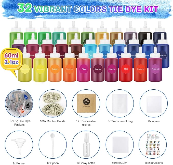 Tie Dye Kit 32 Color All-in-one Clothing Dye Kit, Permanent Fabric Dye - Image 2