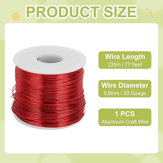 MECCANIXITY 20 Gauge Anodized Aluminum Craft Wire Bendable Bonsai Training Wire 771 Feet 0.8mm for Sculpting Crafts Wreath Floral Beading Jewelry Making, Red