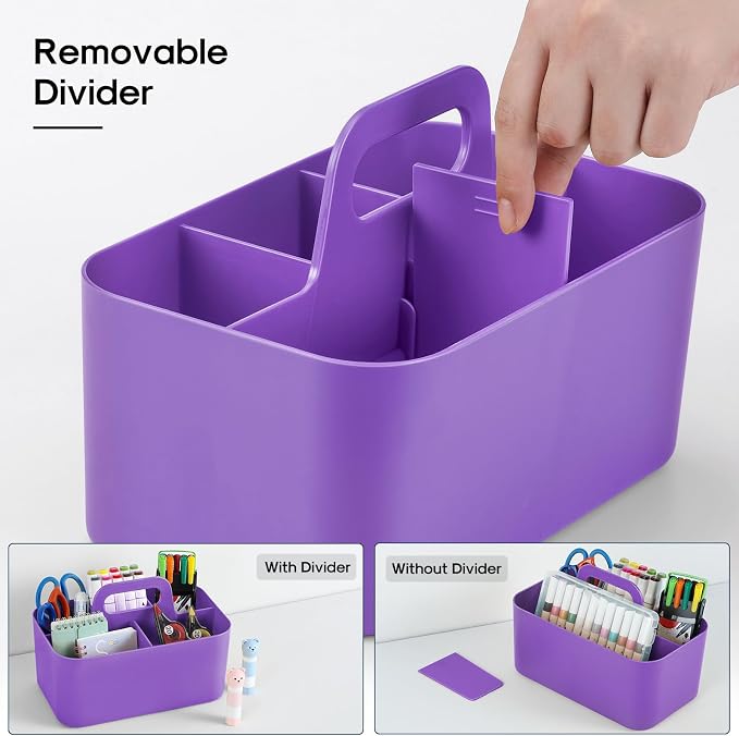 Multiuse Caddy Organizer with Handle, Portable Divided Plastic Tote Bin - Image 6