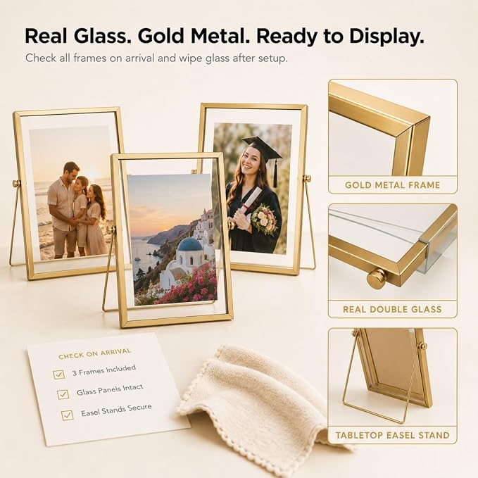 AceList Floating Picture Frame, 3 Pack 8x10 Gold Double Glass | Clear - Image 5