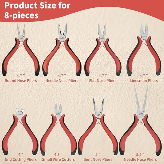8 Packs Jewelry Pliers Set, Jewelry Making Tools with Needle Nose Pliers, Wire Cutters, Round Nose Pliers, Bent Nose Pliers