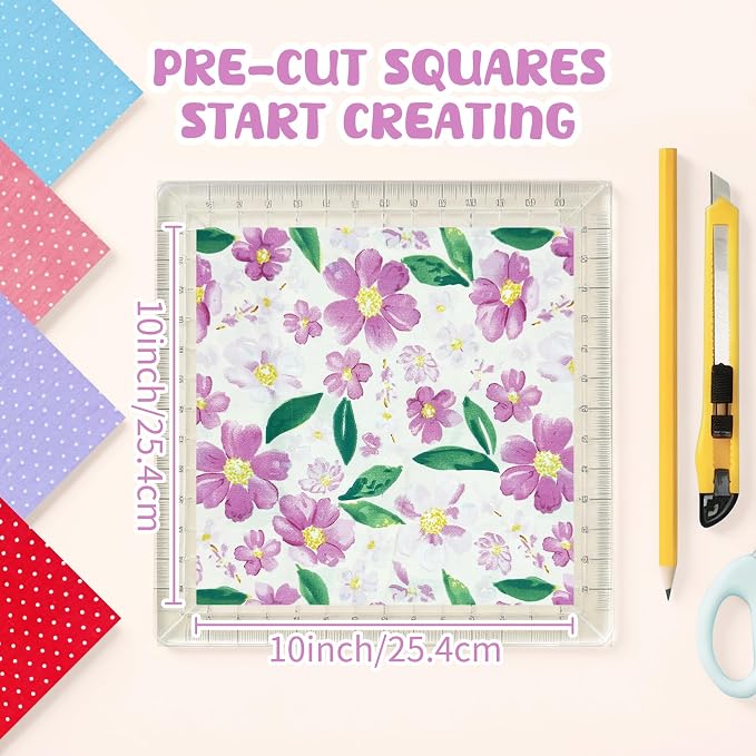 Aubliss 50pcs 100% Cotton Fabric Bundle 10" x 10" PreCut Fat Squares Sheets - Image 2