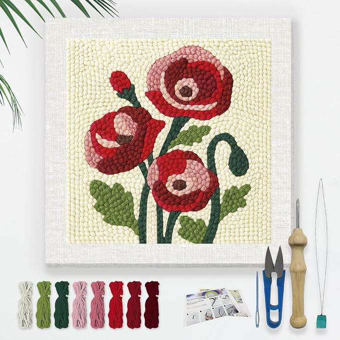 DOODLREAM Papaver Rhoeas Flower DIY Punch Needle Embroidery Kit by Doodlream