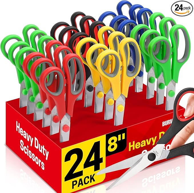 BURVAGY 24-Pack 8" All Purpose Heavy Duty Sharp Scissors Bulk by BURVAGY
