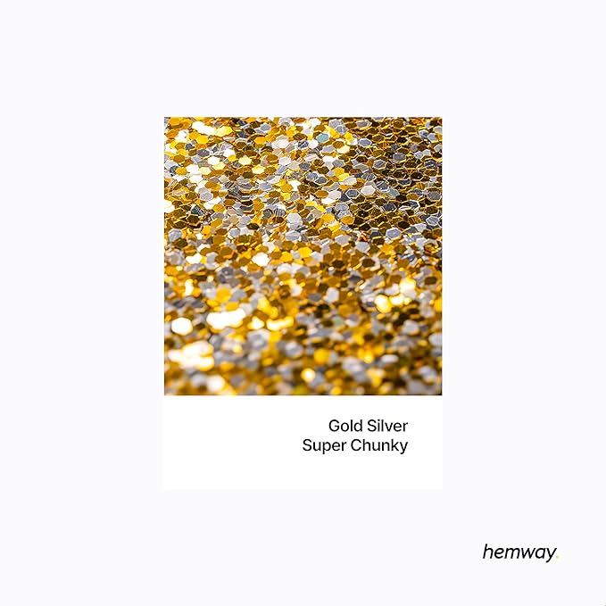 Hemway Glitter for Resin 100g Gold Silver Metallic Crystals for Epoxy Craft Super Chunky Flakes Tumblers Wax Melt