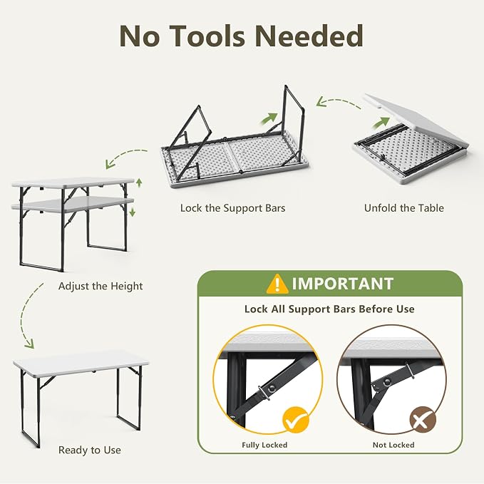 Folding Table 2 Pack, 4 FT Foldable Plastic Table - Image 5