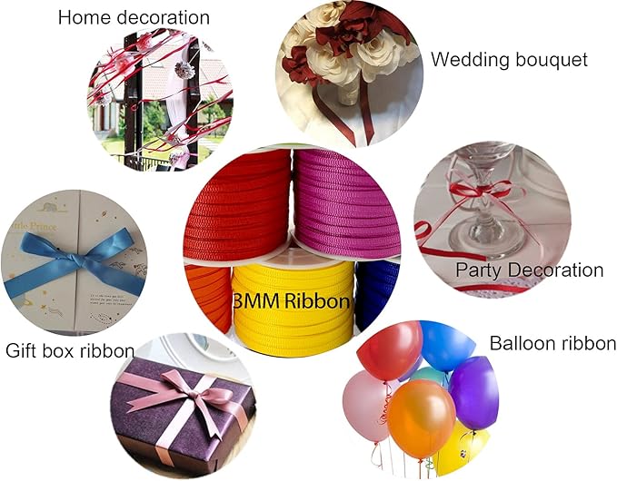 1/8" Grosgrain Ribbon - 720 Yards Assorted Colors - 3mm Fabric - DIY Crafts, Balloons, Florists, Showers (Pack of 12)
