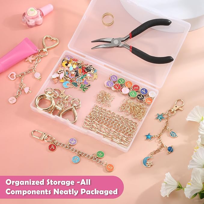 selizo 198Pcs Charms Lip Gloss Keychain Making Kit, DIY Craft Supplies - Image 4
