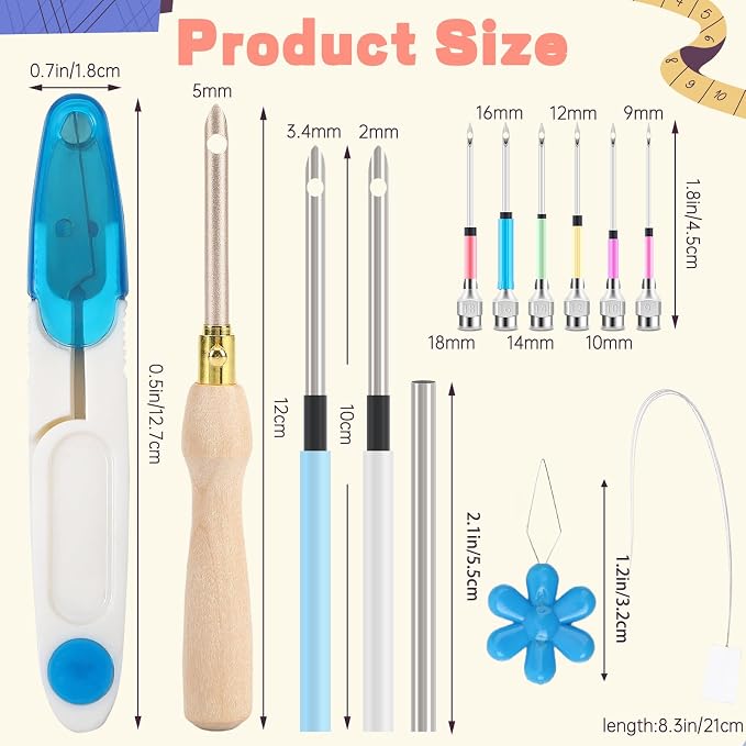 AUGSUN 13Pcs Punch Needle Kit, Punch Needle Tool Adjustable Punch Needle - Image 2