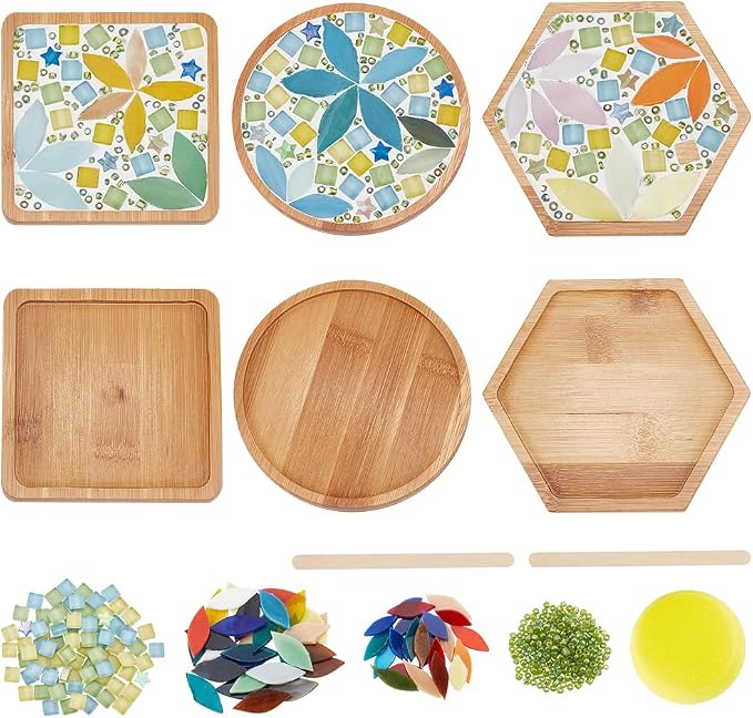 WEBEEDY 3 Set DIY Leaf Mosaic Craft Kit Bamboo Mosaic Coaster Kit by WEBEEDY