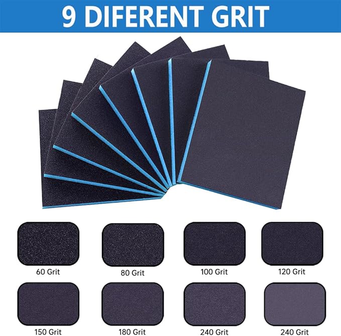 16 Pack 60 Grits Sanding Sponge, Coarse Sanding Block, Washable and Reusable Wet Dry Sandpaper Block Sandpaper Sponge for Wood Metal FurniturePaint and Drywall