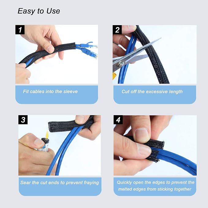 10ft - 3/8 inch Braided Cable Management Sleeve Cord Protector - Self-Wrapping - Image 6
