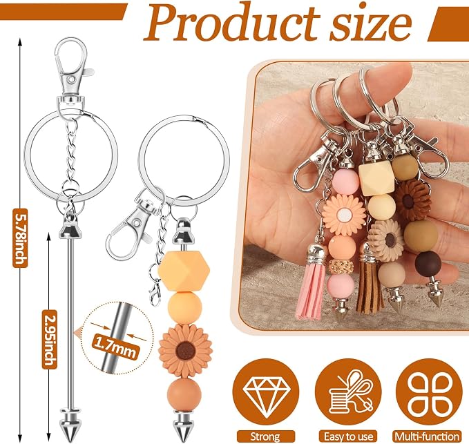 30 Pack Beadable Keychains Bars DIY Blank Beadable Keychains Metal Beaded - Image 2