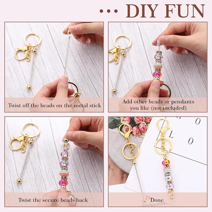 Tondiamo 12 Pcs Beadable Keychains Bars Bulk Blank Beaded Metal Keychain - Image 5