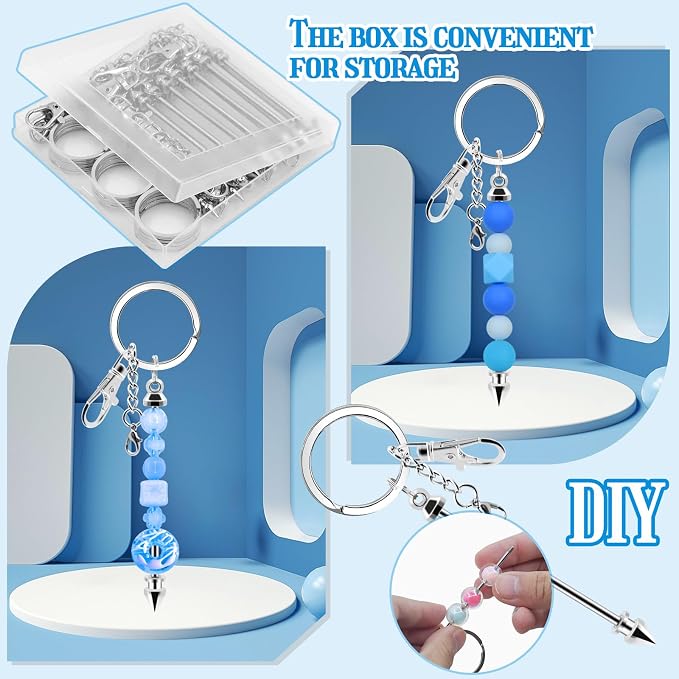 18 Pack Beadable Keychains Bars DIY Blank Beadable Keychains Metal Beaded - Image 5