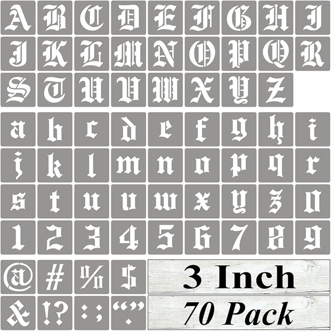3 Inch Alphabet Letter Stencils for Painting - 70 Pack Old English Letter Stencil Templates with Numbers and Signs for Painting on Wood, Reusable Letters Stencils for Chalkboard Wood Signs & Wall Art