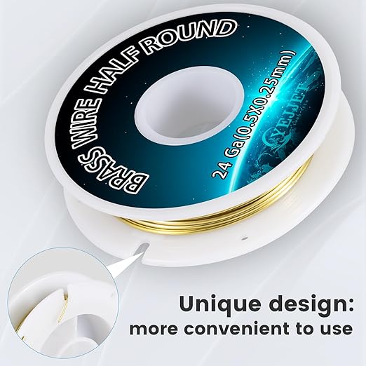 24 Gauge Half-Round Brass Wire 0.51x0.25mm - 3.0 oz 276 Feet Craft Wire Bulk, Metalworking