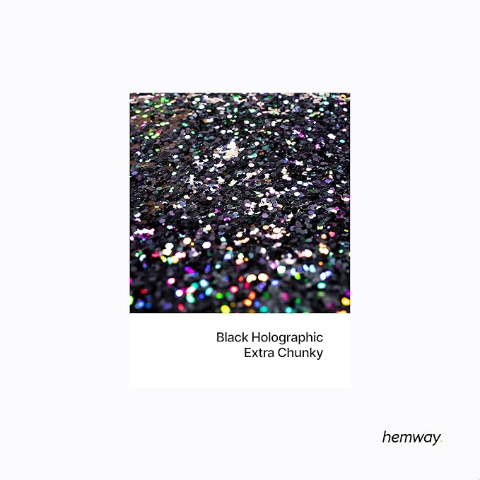 Hemway Polyurethane & Epoxy Resin Glitter 100g / 3.5oz Metallic Crystal Flake Additive for Flooring Jewelry Tumblers Glass Pigment - Extra Chunky (1/24" 0.040" 1mm) - Black Holographic