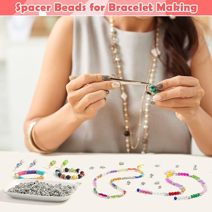 350 Pcs Silver Spacer Beads for Jewelry Making, Mixed Bulk Random Styles Metal - Image 7