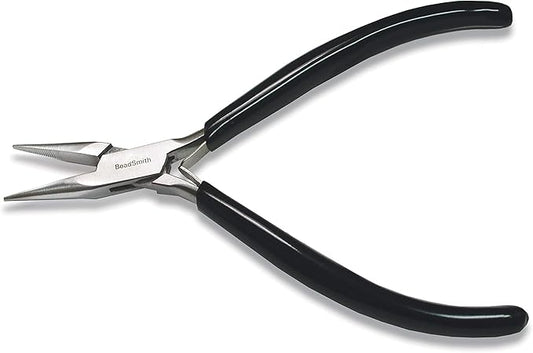 The Beadsmith Chain Nose Pliers – Serrated – Extra Fine Tips – 4.5 inches (114mm) – PVC Grip Handle with Double Leaf Springs – Jewelry Making Tool for Creating Bracelets, Earrings and Necklaces