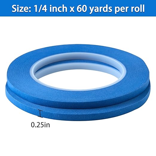 2 Pack 1/4" inch x 60yd Blue Painters Tape Easy Removal Thin Narrow Finishing Masking Tape Painting Tape Wall Tape, No Residue and Good Adhesive (0.25 in 6MM)