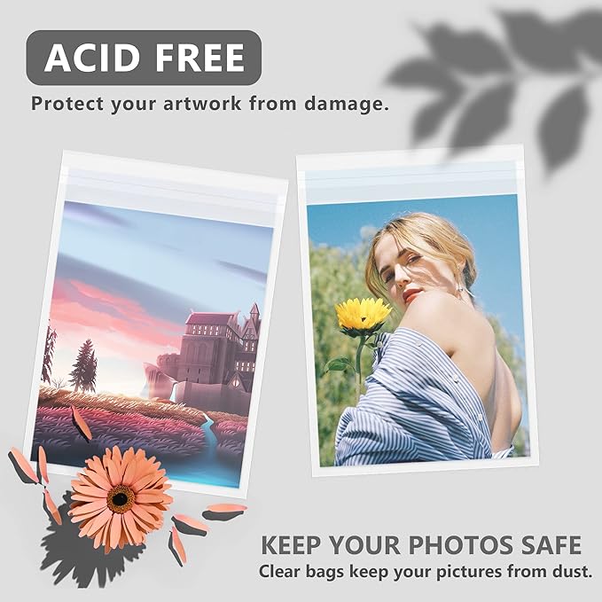 100 Pack 11 3/7 x 14 3/8 Inches Crystal Photo Sleeves Storage Bags for 11x14 Photo Mat, Art Sleeves for Prints