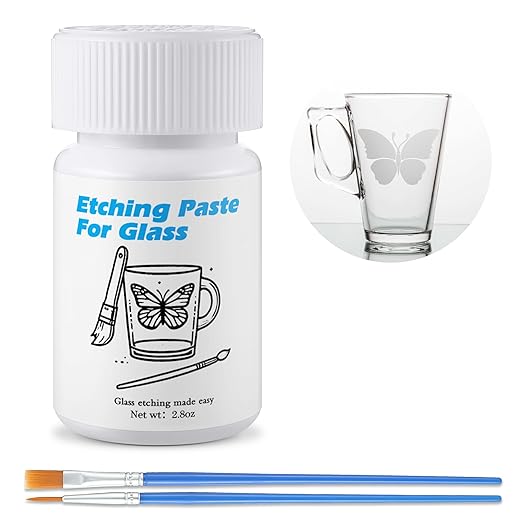 Glass Etch Starter Cream Kit for Intricate Designs Etching Art Cream(2.8 Oz) Etching Paste DIY Art Craft Supplies Create Permanently Stunning Etched Designs for Mirrors Windows Glass