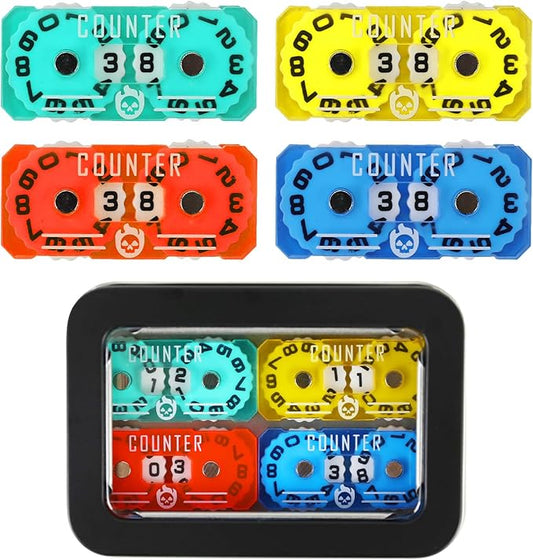 4Pcs MTG Life Counter Twin Digits with Metal Box, Health Tracker Life Counter for MTG Magic Card Games Accessories, Compatible with Magic The gatering Tabletop RPG D&D CCG TCG Board Games