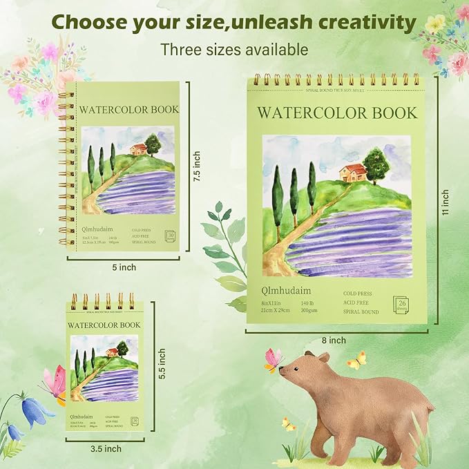 3-Packs Watercolor Paper Pad 3.5x5.5 Inch | 30 Sheets 140lb/300g,Spiral-Bound, Tear-Resistant & No-Bleed | Artist-Grade for Water Color Paper/Ink | Compact Travel Sketchbook (Adults, Students)