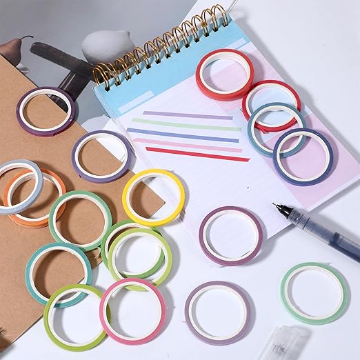 20 Rolls Rainbow Washi Tape Slim, 3mm Colorful Rainbow Pastel Washi Tape Set Skinny Thin Decorative Colored Washis Craft Tapes, Rainbows Colors Thin Decorative Tapes for Journal DIY Planner Craft