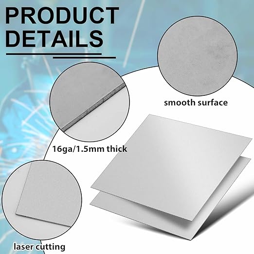 1pcs 16 Gauge 12 x 12 inch Metal Steel Sheet Steel Plate Mild Carbon Cold Rolled Square Weldable Metal Panels for Outside Industrial DIY Use Projects Weld Accessories