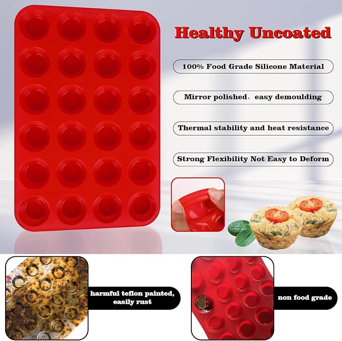 Sakolla 2 Pack Silicone Muffin Pan, Nonsticks 24 Cups Mini Cupcake Pans - Image 2