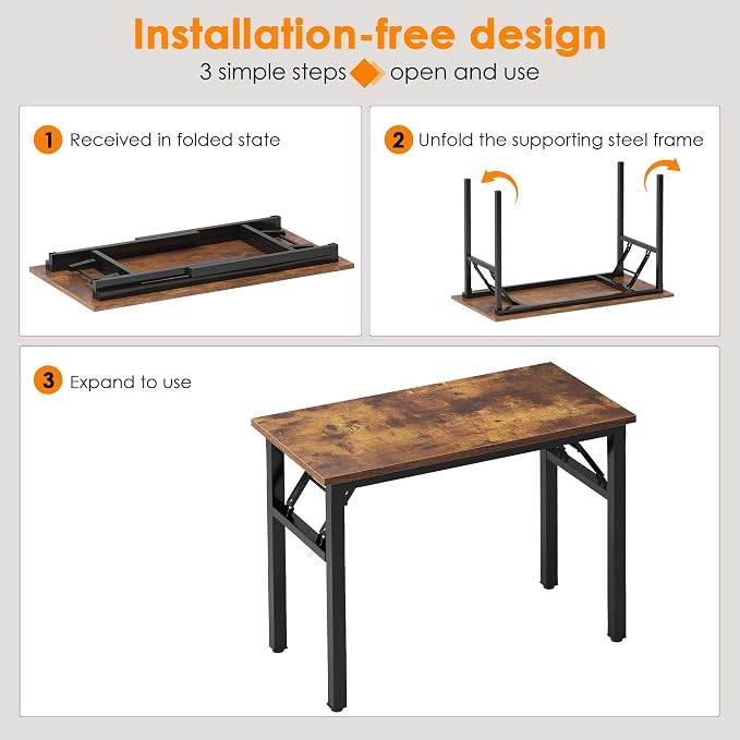 Need Small Folding Computer Desk, 31.5 Inch Writing Table, Rustic Brown | - Image 4