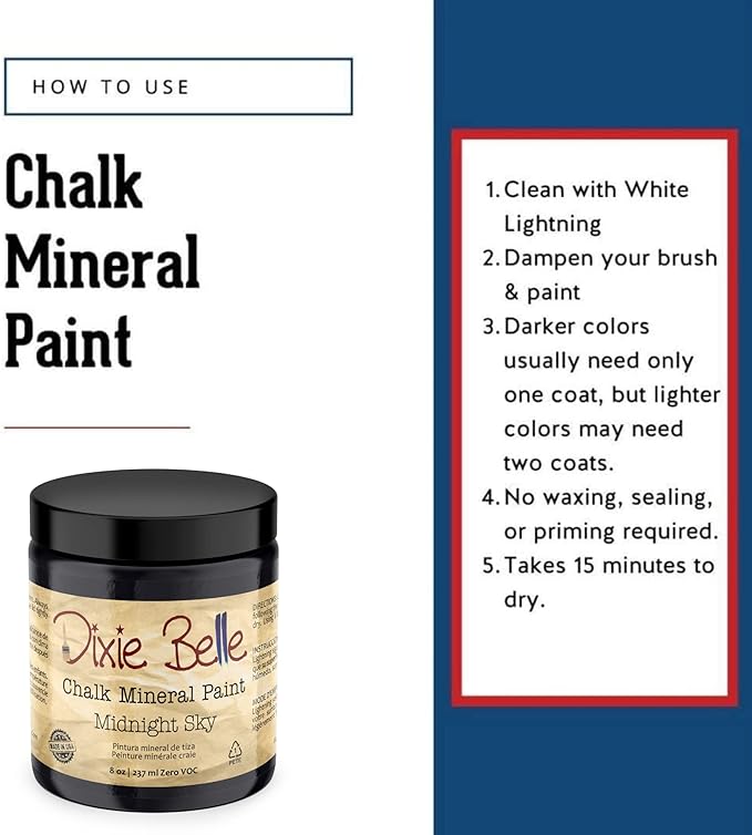 Dixie Belle Paint Company Chalk Finish Furniture Paint - Midnight Sky (8oz) - Matte Blue Black Chic Chalk Mineral DIY Furniture Paint