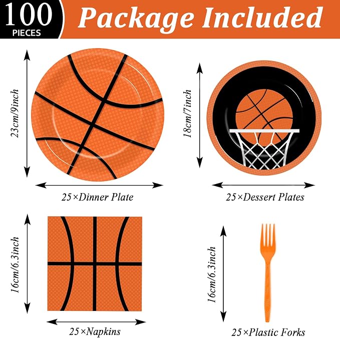 100 Pcs Basketball Party Plates and Napkins Set Basketball Birthday Party - Image 2