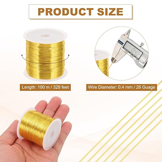 PATIKIL 26 Guage/ 0.4 mm 328 Feet Jewelry Craft Wire, 2 Pcs Copper Beading Wires with Plier for Beading Jewelry Making Supplies Earrings Bracelets Accessories Sculptures Gardening, Gold