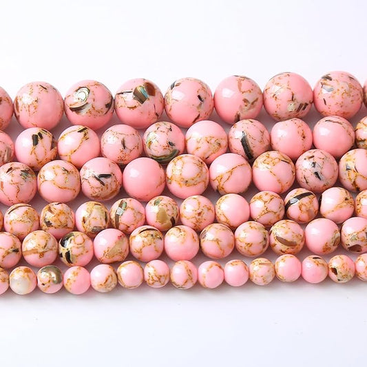 90PCS 4MM Natural Pink Shell Turquoise Beads for Jewelry Making with Mother-of-Pearl Round Loose Beads DIY Bracelet Accessories 15" (4mm, Pink Shell Turquoises)
