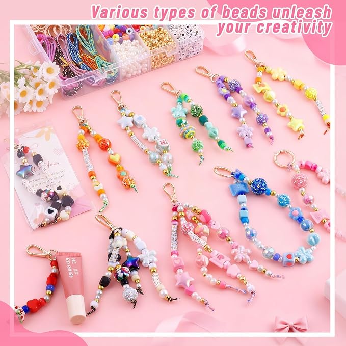 Wurosi 865 Pcs Bead Keychain Kit, DIY Bead Keychain Making Kit, Bag Charm Kit - Image 5