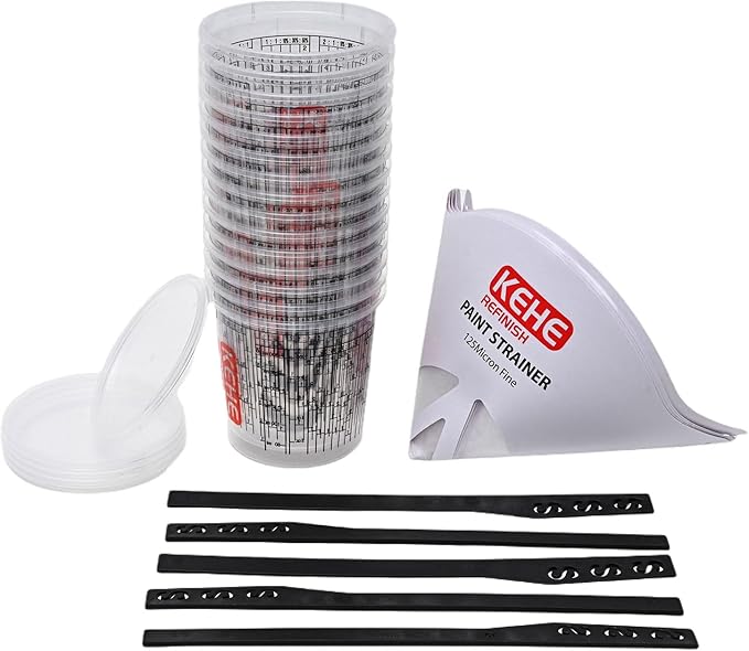15 PACK Paint Mixing Cups by KEHE REFINISH,10 oz (300ml),Disposable or Reusable Plastic Measuring Cups with Lids for Liquids, Paints, Resin, Epoxy, Art,Ratios 1:1,2:1, 3:1, 4:1,5:1,6:1,7:1,8:1
