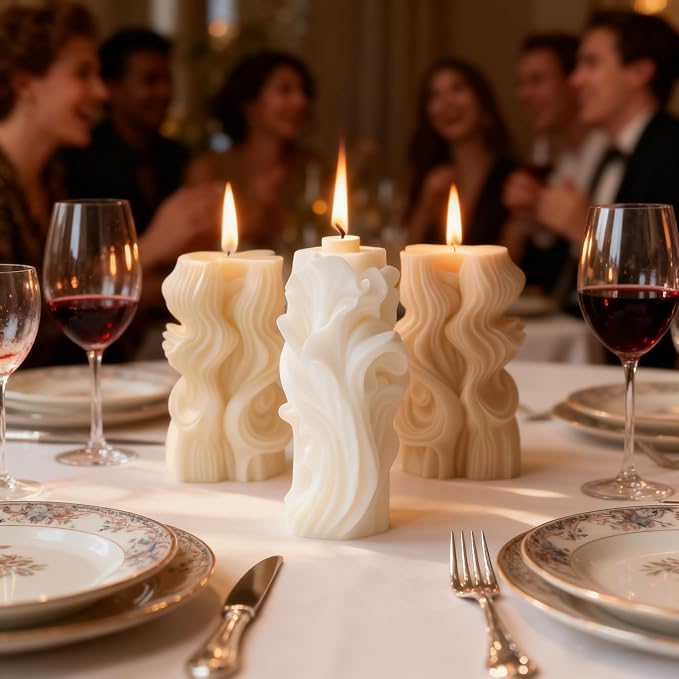 2 Pack 3D Wave Cylinder Silicone Candle Molds, Geometric Relief Pillar Mold | - Image 9