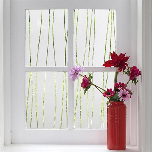 Finnez Window Privacy Film Decorative Frosted Window Cling Privacy Film for Glass, Non-Adhesive Heat Anti-UV for Home Office Living Room, Irregular Stripe Patterns, 29.5 x 78.7 Inches