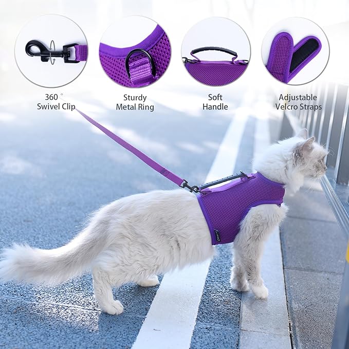 Cat Harness and Leash for Walking Escape Proof Breathable Mesh Fabric, Extra - Image 3