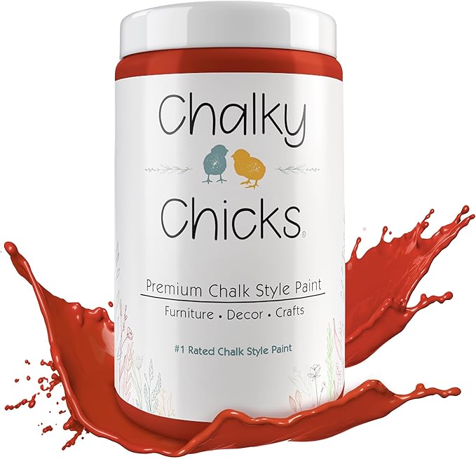 Chalky Chicks All-in-One Chalk Paint for Furniture or Cabinet - 32Fl Oz - Matte Finish Emmy's Red (Orange Red) for Metal, Wood Furniture Paint - No Sanding All-in-One for Home Decor & Crafts, USA Made