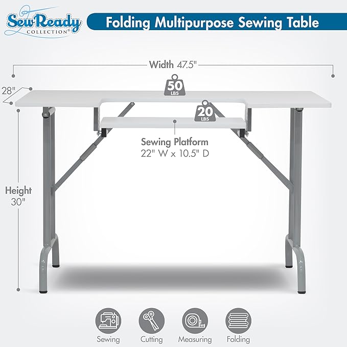 Studio Designs Folding Multipurpose Sewing & Craft Table w/ Machine Shelf - Image 3