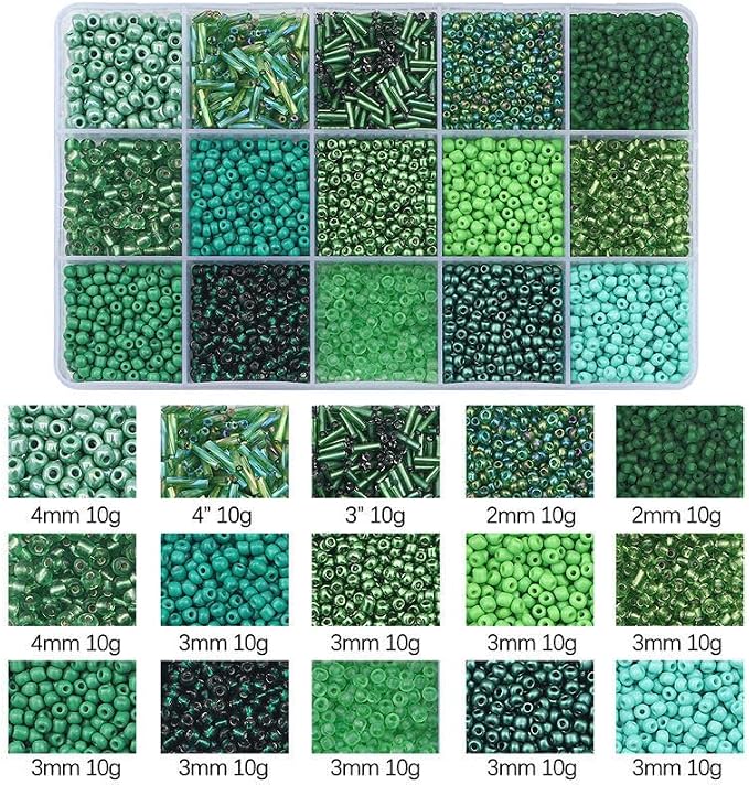 15 Grid Green Glass Seed Bugle Tube Beads Kit - Image 3