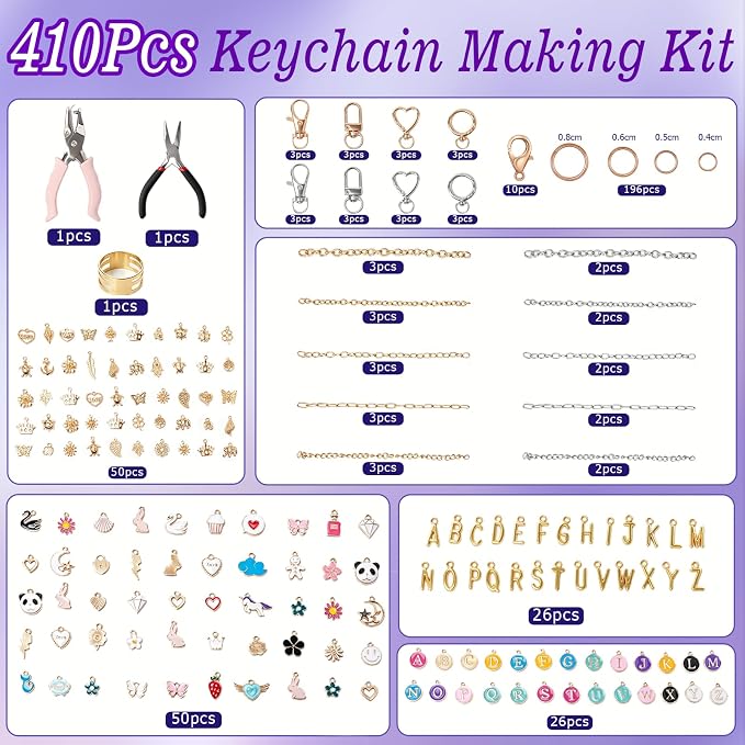 Pjordo 410Pcs Charm Lip Gloss Keychain Making Kit, DIY Keychain Kit Include 152 - Image 4